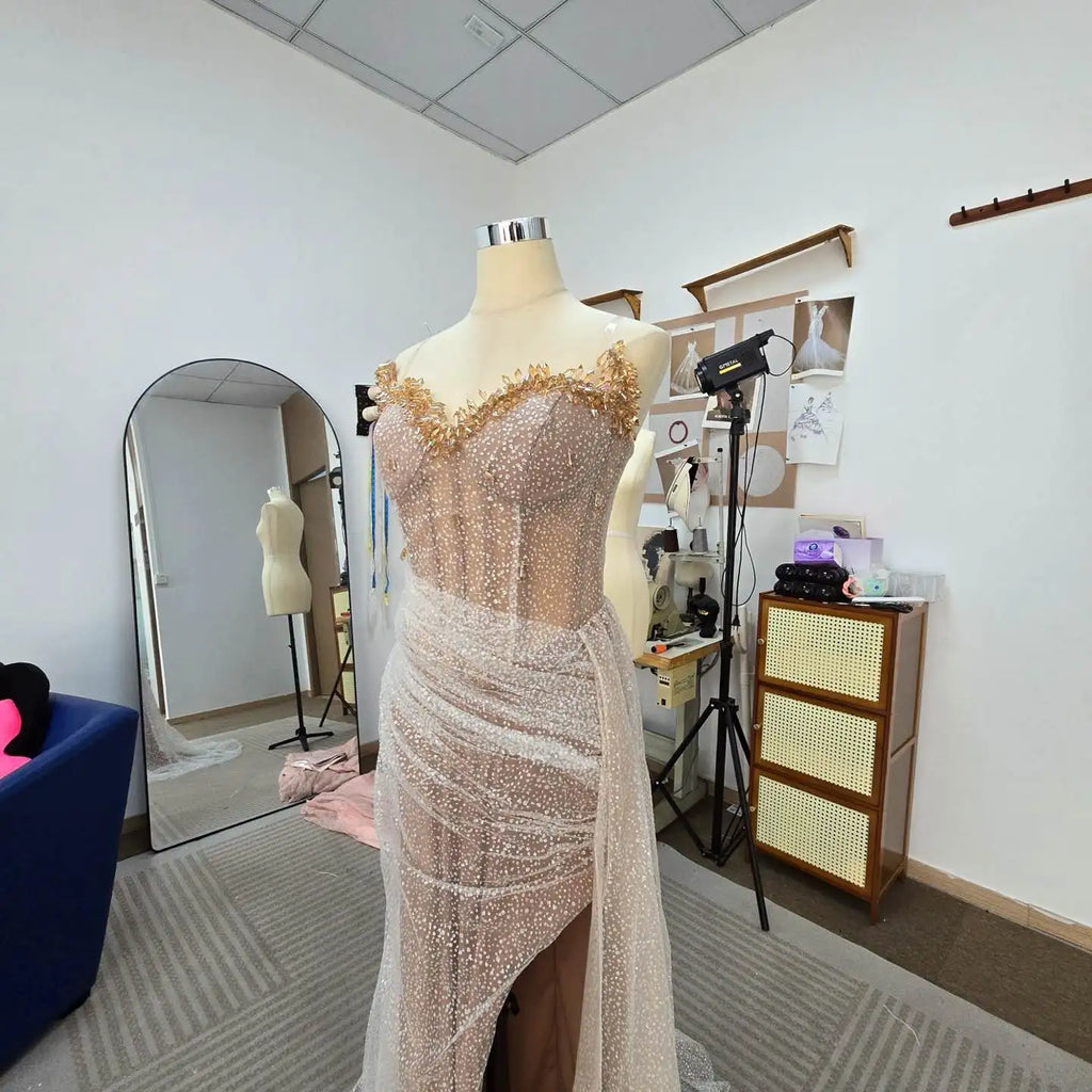 Mila Sweetheart Neck Mermaid  Evening Dresses Side High Split Floor-Length Prom Dresses Beading Customized Vestidos De Fiesta