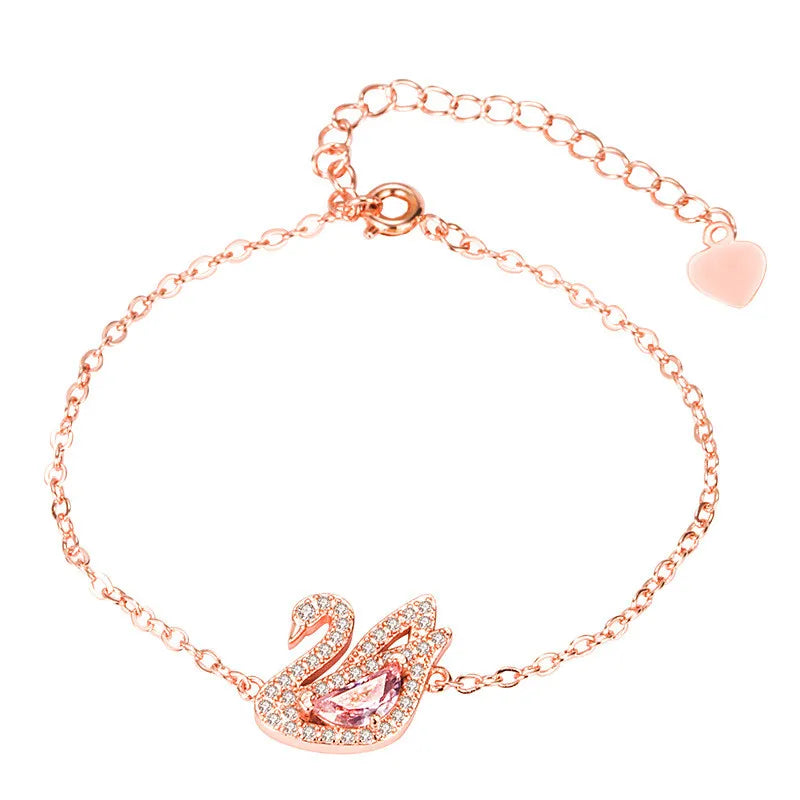 Chic Swan Pink Crystal Zircon Diamond Gemstones Chain Bracelets for Women White Rose Gold Color Jewelry Trendy Gift Dropshipping