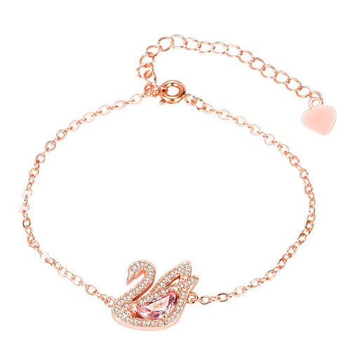 Chic Swan Pink Crystal Zircon Diamond Gemstones Chain Bracelets for Women White Rose Gold Color Jewelry Trendy Gift Dropshipping