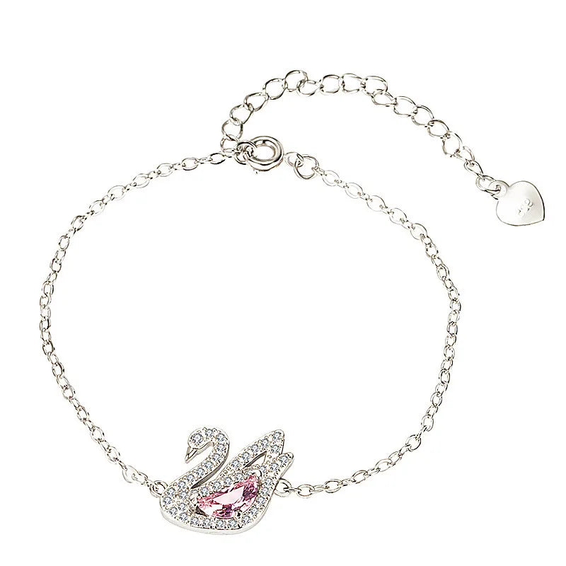 Chic Swan Pink Crystal Zircon Diamond Gemstones Chain Bracelets for Women White Rose Gold Color Jewelry Trendy Gift Dropshipping