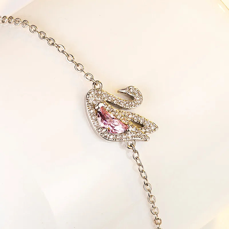 Chic Swan Pink Crystal Zircon Diamond Gemstones Chain Bracelets for Women White Rose Gold Color Jewelry Trendy Gift Dropshipping