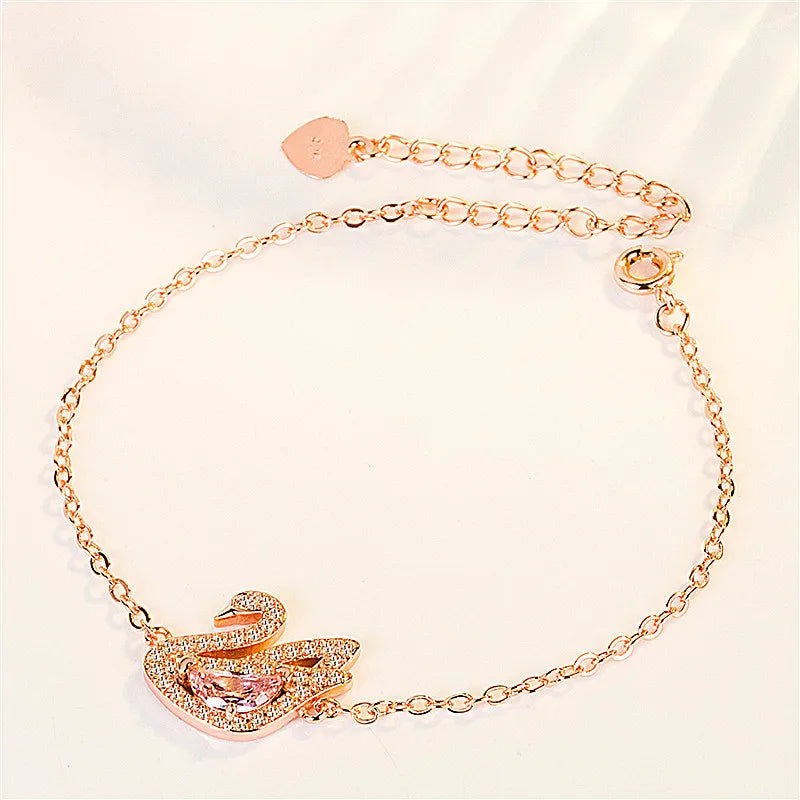Chic Swan Pink Crystal Zircon Diamond Gemstones Chain Bracelets for Women White Rose Gold Color Jewelry Trendy Gift Dropshipping