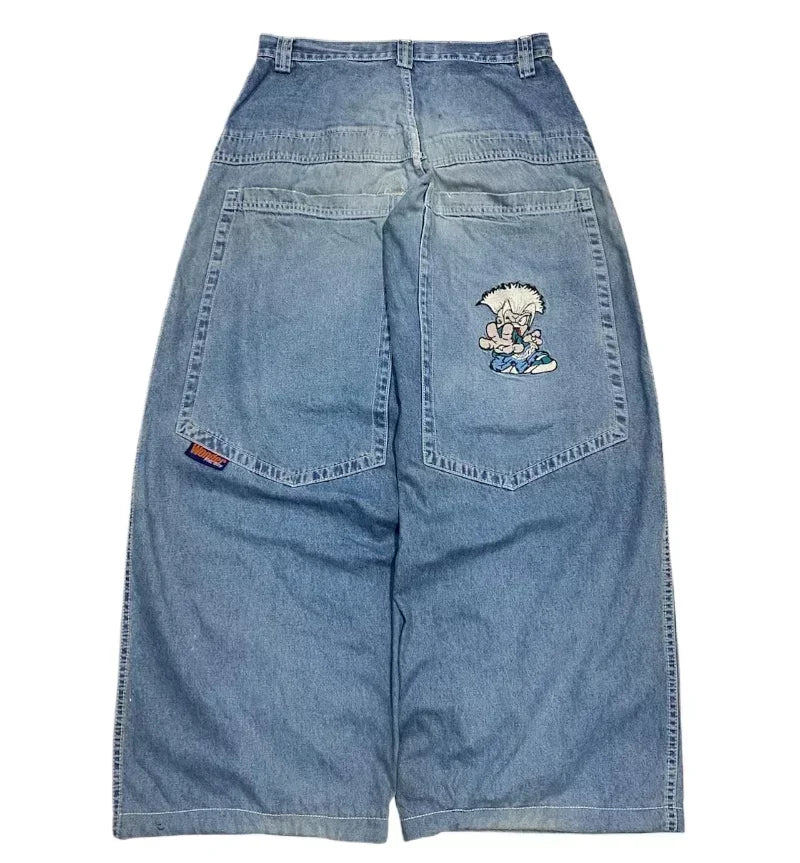 American Fashion Trend Joker Pattern Embroidered Loose Jeans Women Street Y2K New Hip Hop Oversized Wide-leg Pants Unisex Jeans