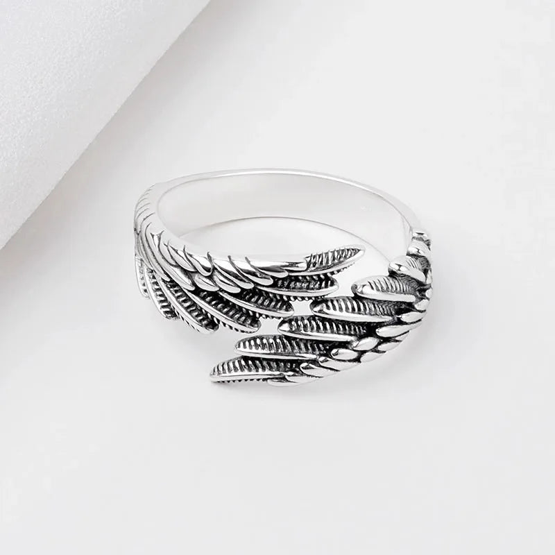 925 Sterling Silver Angel Wing Feather Stackable Open Rings For Women Beautiful Luxury Jewelry Accessories Prevent Allergy