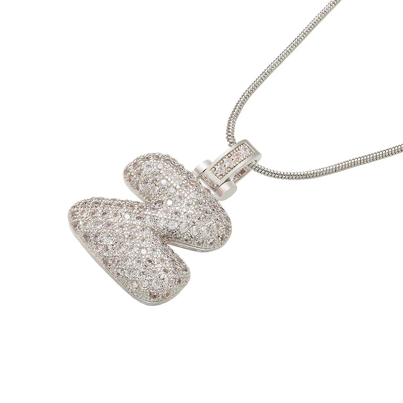 ZHUKOU Silver color Bubble initial letters necklaces 26 letters pendants necklaces for women Brass CZ Jewelry wholesale VL34