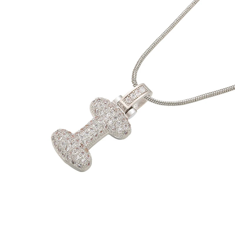 ZHUKOU Silver color Bubble initial letters necklaces 26 letters pendants necklaces for women Brass CZ Jewelry wholesale VL34
