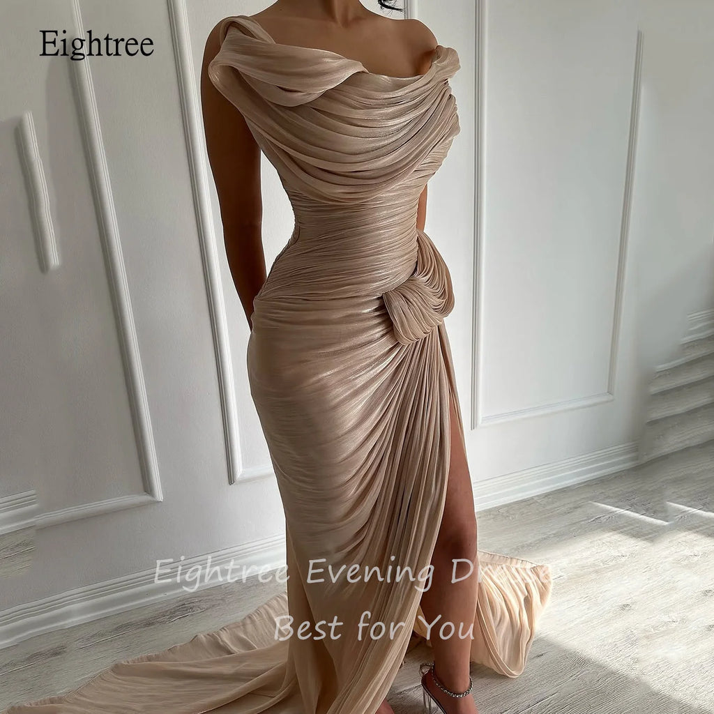 Eightree Elegant Mermaid Evening Dresses Off The Shoulder Prom Gown Shiny Side Slit Floor Length Formal Party Gowns Customized
