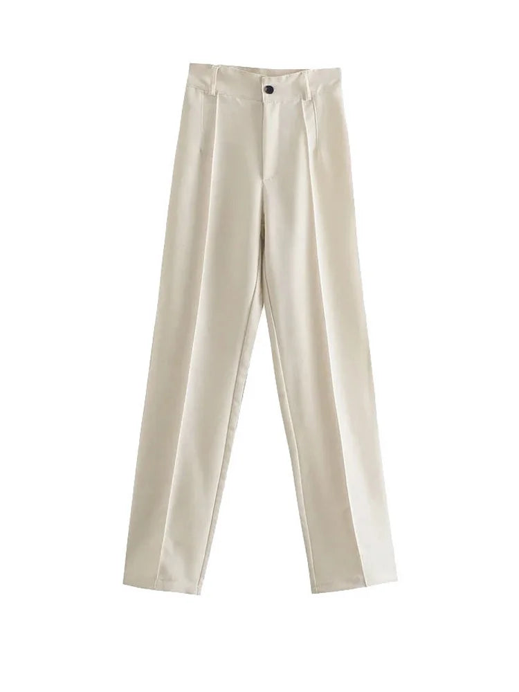 Women Chic Fashion Office Wear Straight Pants Vintage High Waist Zipper Fly Female Trousers Mujer
