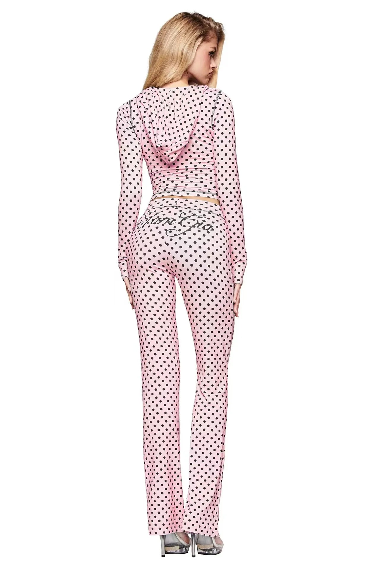gia slim fit letter printed open thread design hooded zipper short jacket pants set