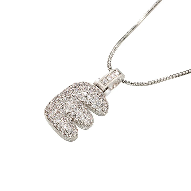ZHUKOU Silver color Bubble initial letters necklaces 26 letters pendants necklaces for women Brass CZ Jewelry wholesale VL34