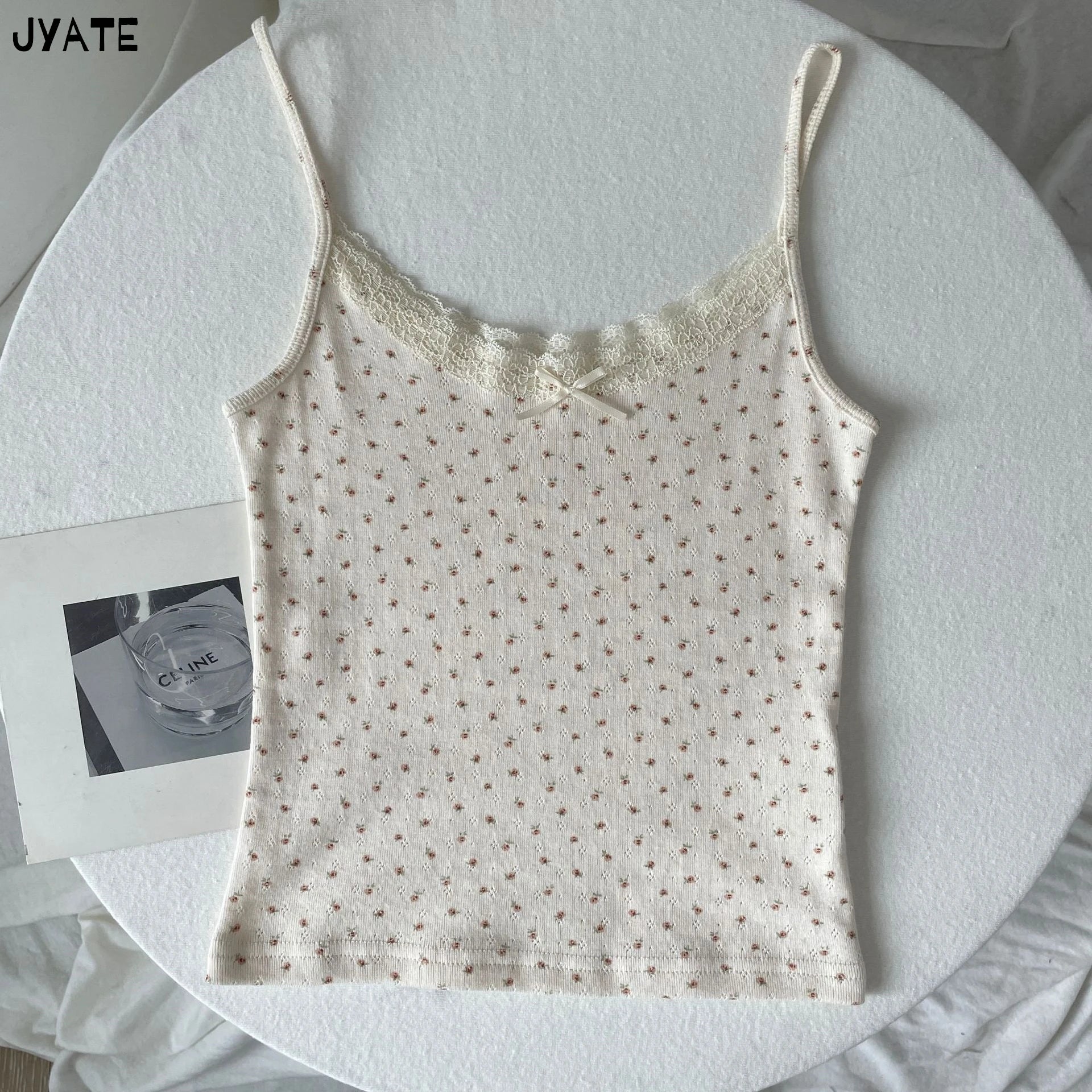 Cute Cartoon Lace Trim Tank Tops Women Summer New Slim Cotton Sleeveless Vests Vintage Sweet Preppy Style Camisole Y2K Clothes