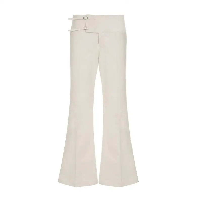 Vintage Y2K Korean Streetwear Pants Woman Low Rise Straight Loose Beige Trousers Button Up Basic 2000S Women Casual Pants