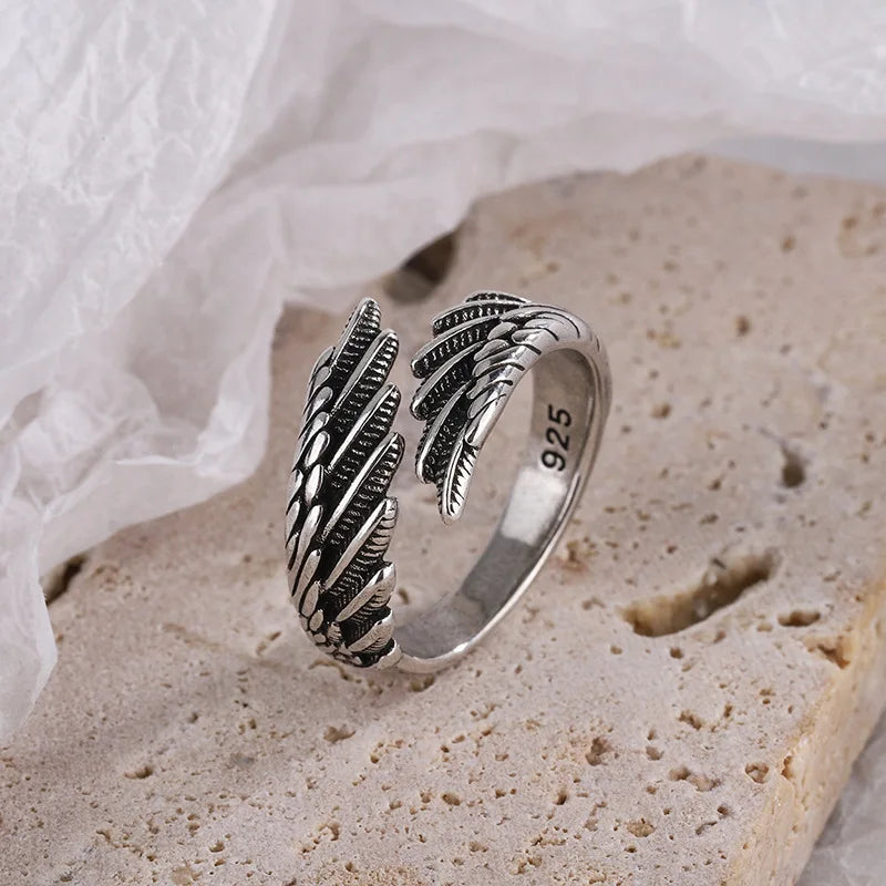 925 Sterling Silver Angel Wing Feather Stackable Open Rings For Women Beautiful Luxury Jewelry Accessories Prevent Allergy