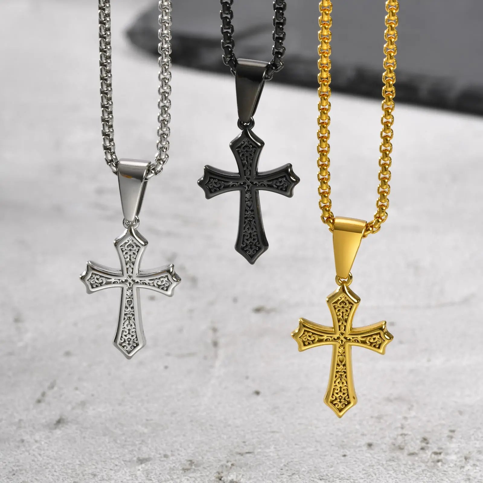Hip Hop Cross Necklace for Men Women,50/55/60cm Stainless Steel Chic Cross Pendant,Christian Classic Jewelry Gifts