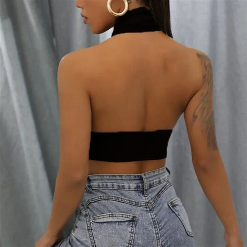 y2k Halter Top Women Summer Clothes Solid Color Sleeveless Backless Vest T Shirt 2000s Aesthetic Clothing Streetwear