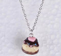 Fashion Kawaii Food Snack Dessert Heart Cake Pendant Necklace For Women Girl Link Chain Necklace Jewelry Jewellery Boutique