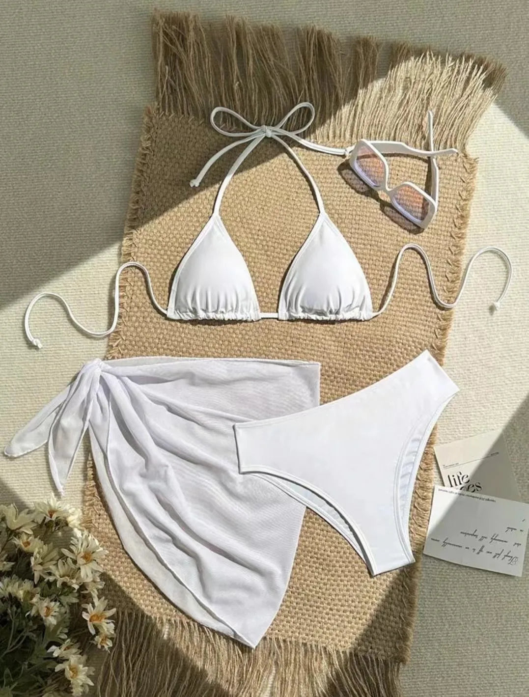 Women pink micro mini string bikini sets 4 pieces with mesh cover tops and skirt swimsuit bathing suit beach outfits biquini