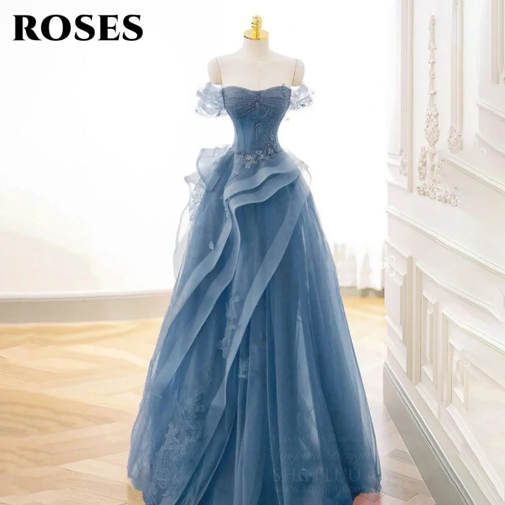 ROSES Sage Green Prom Dress Appliques Tulle Celebrity Dresses Tiered Pleat Women's Evening Dress Sweetheart Formal Gown 프롬 드