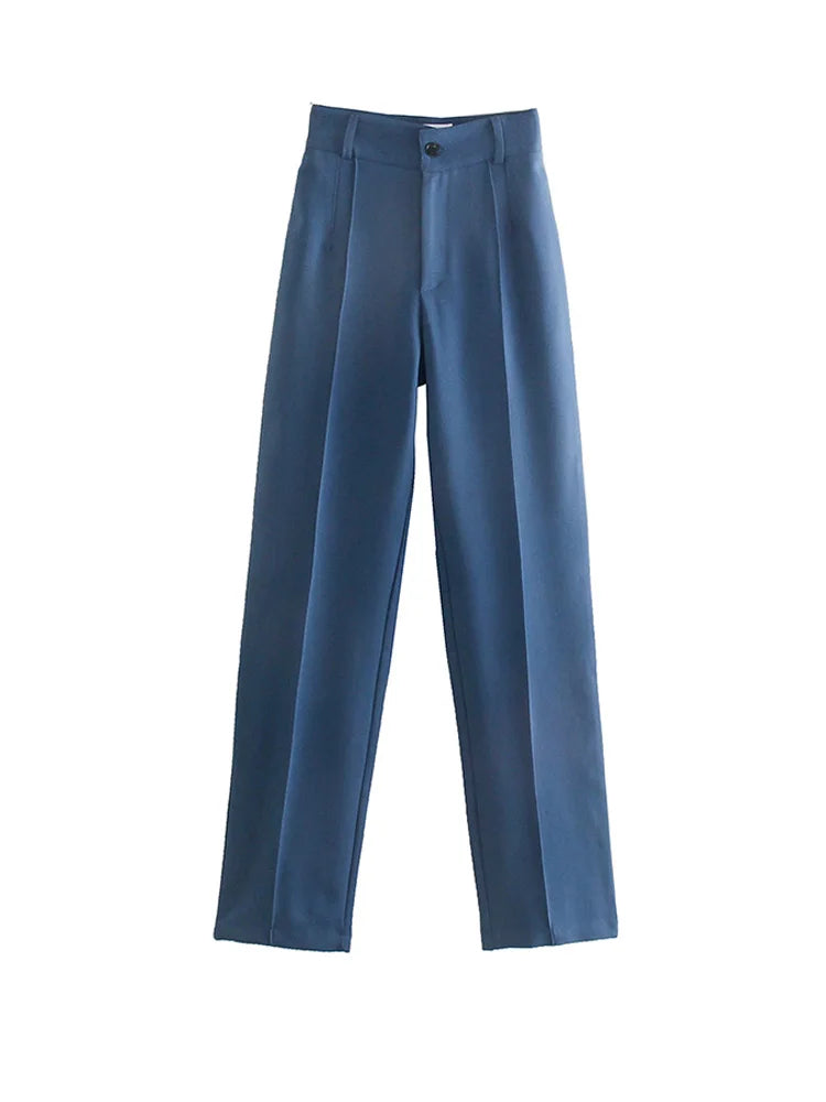 Women Chic Fashion Office Wear Straight Pants Vintage High Waist Zipper Fly Female Trousers Mujer
