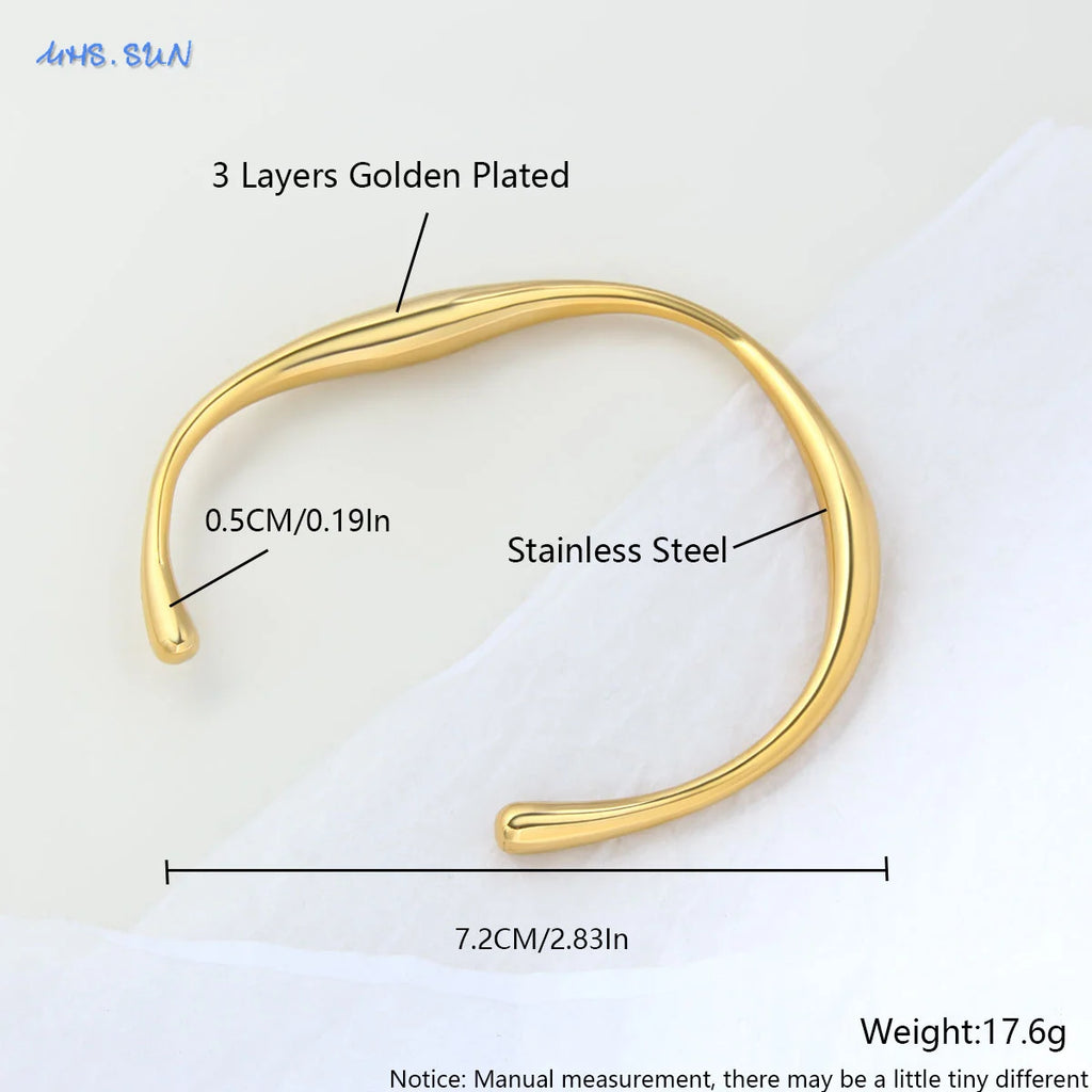 MHS.SUN Simple Cross Stainless Steel Bangle Can Open Bracelet For Women Men Waterproof Gold Color Daily Cuff Jewelry 1PC