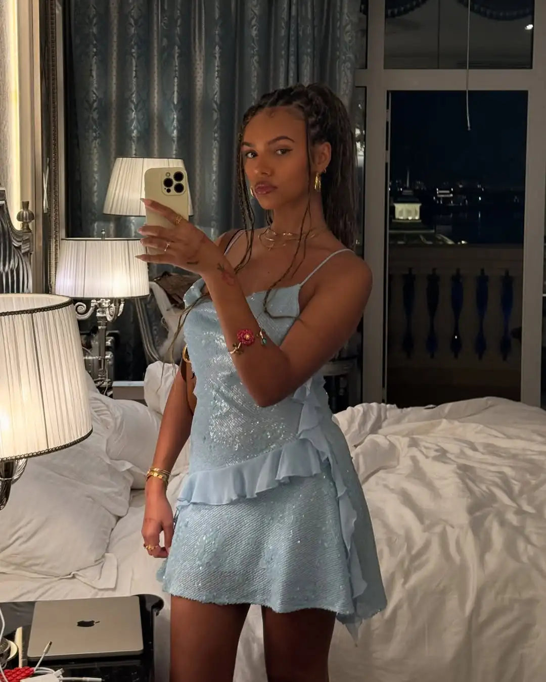 Women's Sequin Spaghetti Strap Dress Ruffle Hem Bodycon Mini Dresses Sexy Sparkly Party Club Night Out Short Cocktail Gown 2026
