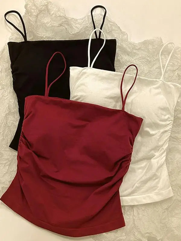 Sexy Lace Embellished Pure Desire Backless Tank Top Women's Summer Design Versatile Outerwear Short Sleeve  Color