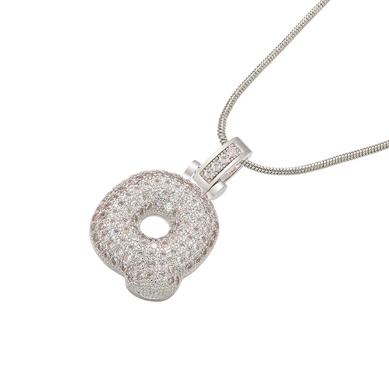 ZHUKOU Silver color Bubble initial letters necklaces 26 letters pendants necklaces for women Brass CZ Jewelry wholesale VL34