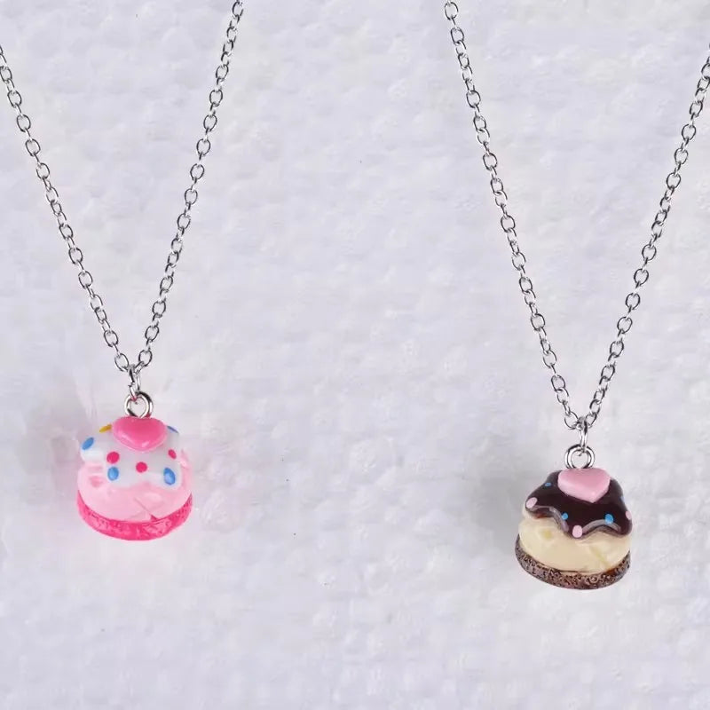 Fashion Kawaii Food Snack Dessert Heart Cake Pendant Necklace For Women Girl Link Chain Necklace Jewelry Jewellery Boutique