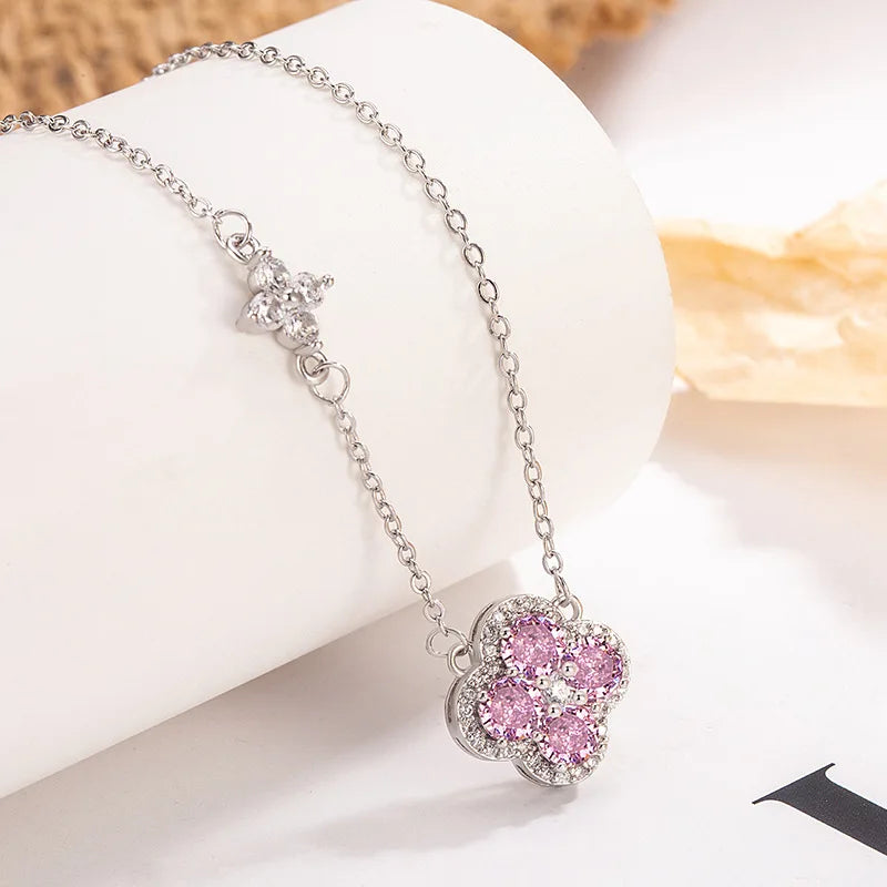 925 Sterling Silver Lucky Four-leaf Clover Pendant Necklace For Women Choker Chain Wedding Engagement Party Jewelry Gift