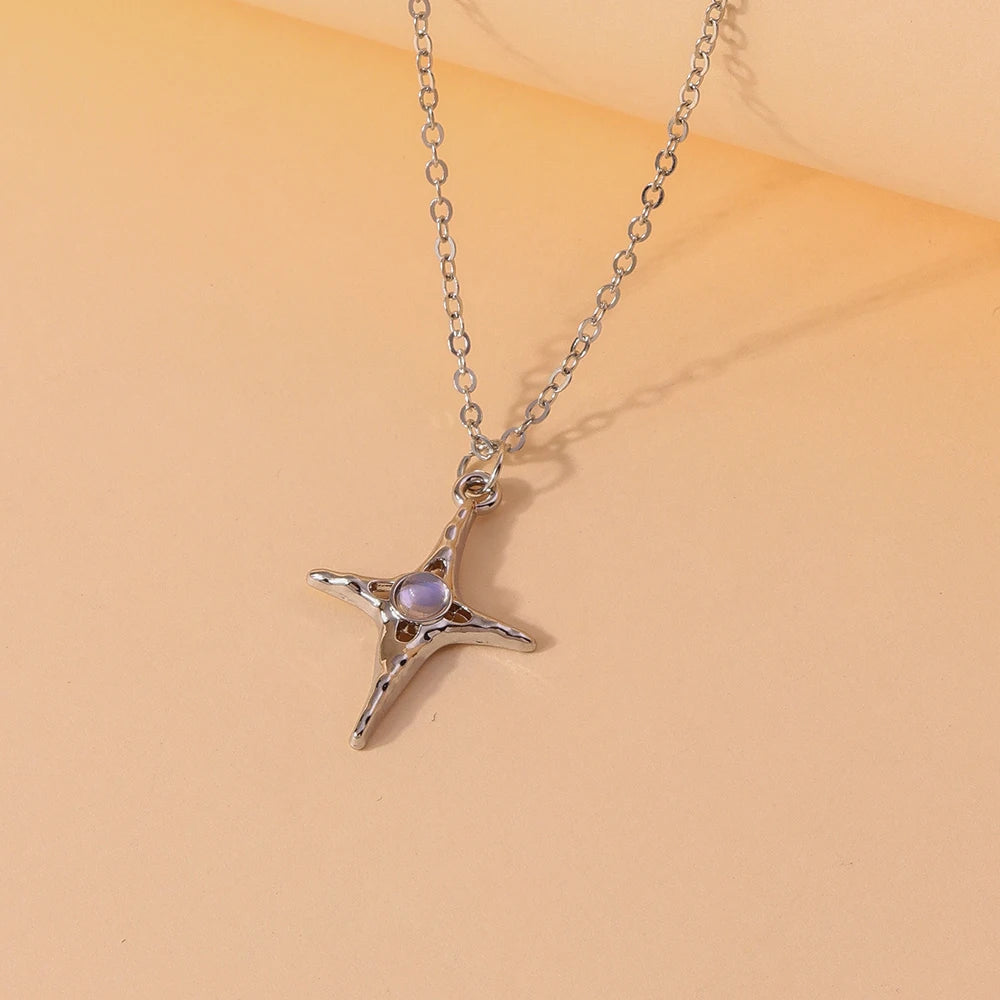 Sparking Silver Color Y2K Crystal Sun Moon Necklaces for Women Star Pendants Necklace Chain Girls Jewelry Gifts