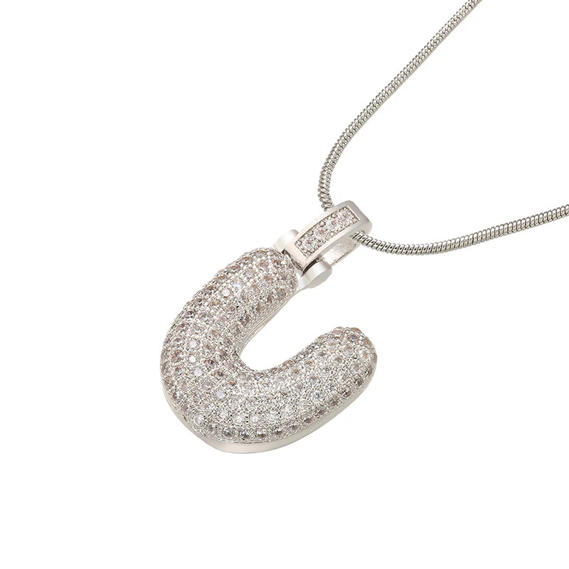 ZHUKOU Silver color Bubble initial letters necklaces 26 letters pendants necklaces for women Brass CZ Jewelry wholesale VL34