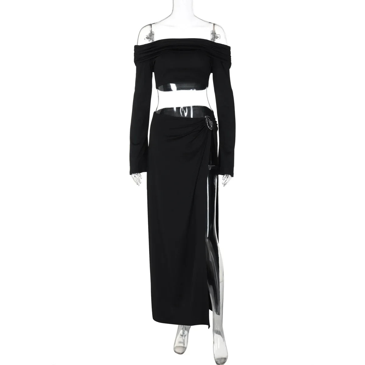 Leosoxs Women's Solid Beach Skirt Sets Sexy High Split Slim Bohemian Outfits Off The Shoulder Holiday 2 Piece Set 2025 Beachwear