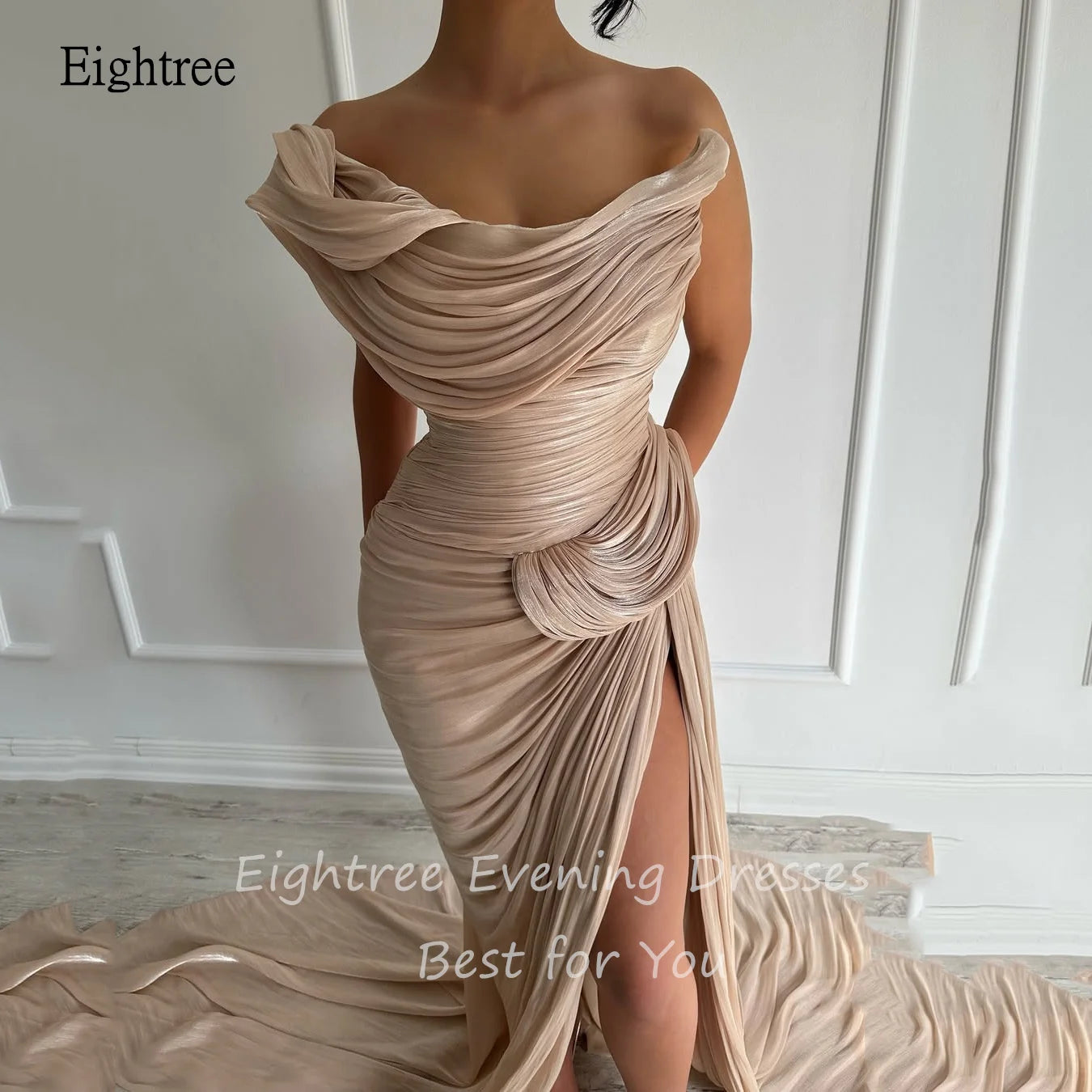 Eightree Elegant Mermaid Evening Dresses Off The Shoulder Prom Gown Shiny Side Slit Floor Length Formal Party Gowns Customized