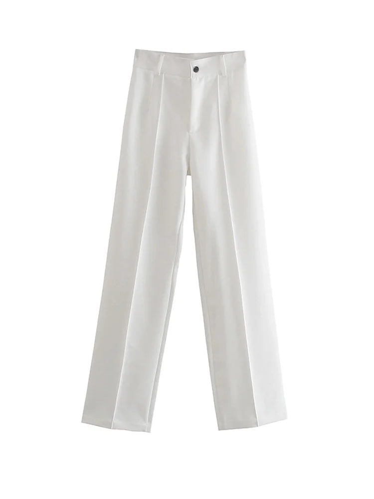 Women Chic Fashion Office Wear Straight Pants Vintage High Waist Zipper Fly Female Trousers Mujer