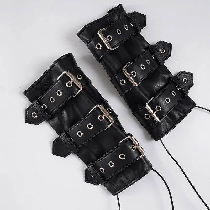 Punk Street Style Spice Girl Turtleneck Metal Buckle Pu Leather Vest Slim Fit Sexy Short Sleeveless Top