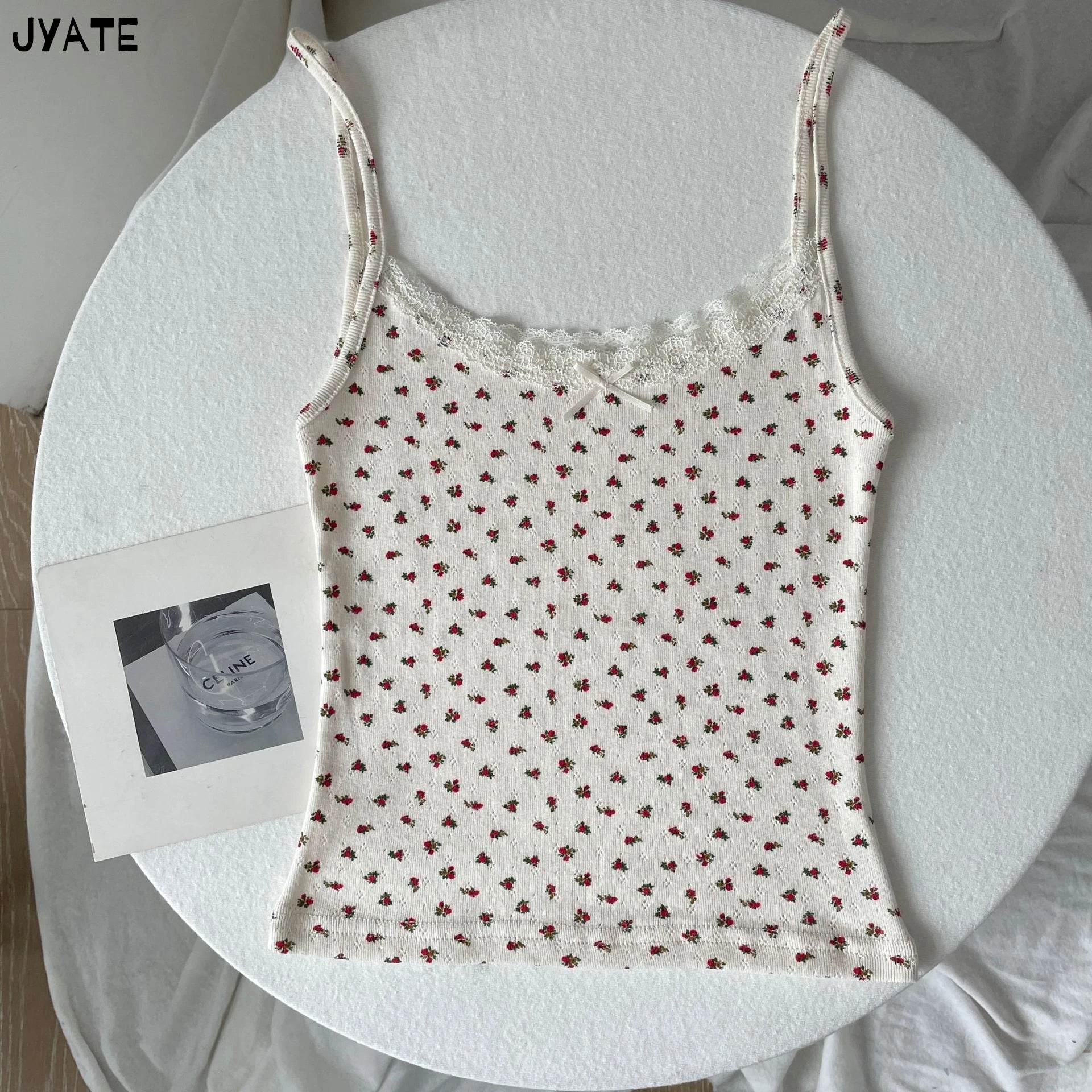 Cute Cartoon Lace Trim Tank Tops Women Summer New Slim Cotton Sleeveless Vests Vintage Sweet Preppy Style Camisole Y2K Clothes