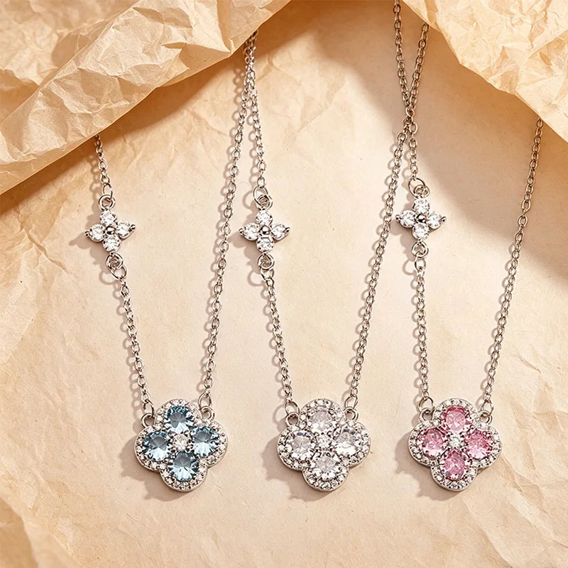 925 Sterling Silver Lucky Four-leaf Clover Pendant Necklace for Women Delicate Choker Chain Wedding Party Engagement Jewelry