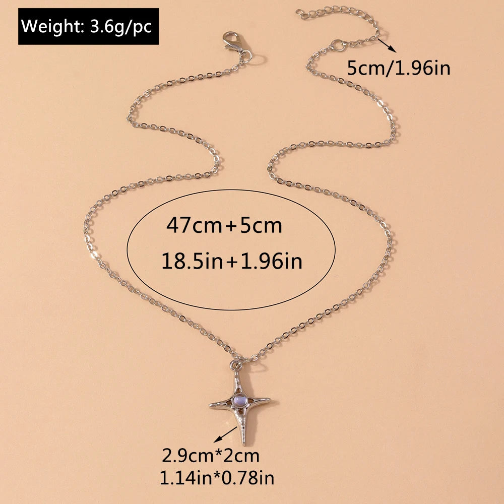 Sparking Silver Color Y2K Crystal Sun Moon Necklaces for Women Star Pendants Necklace Chain Girls Jewelry Gifts