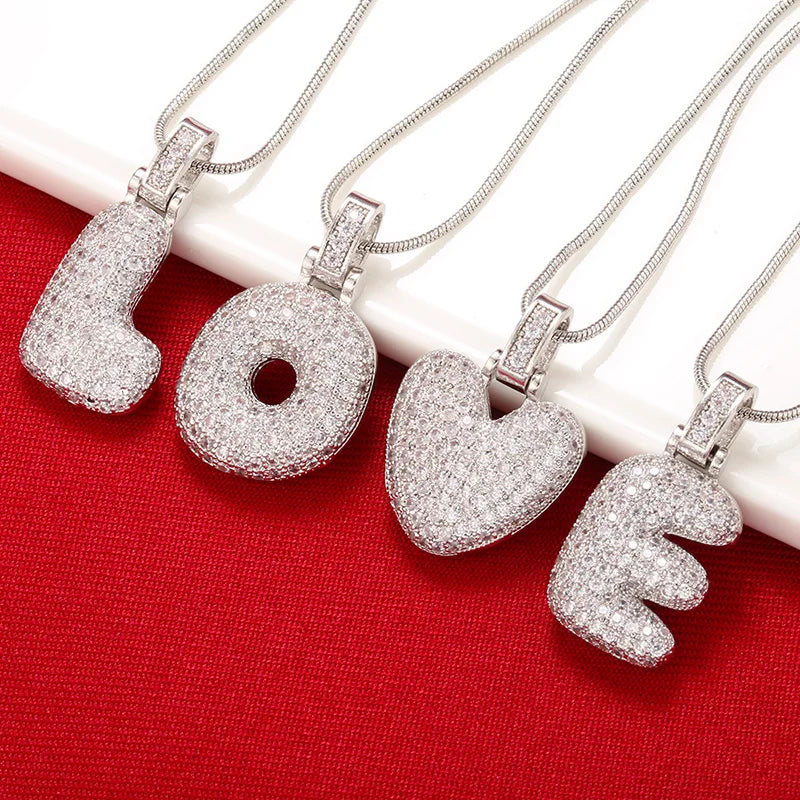 ZHUKOU Silver color Bubble initial letters necklaces 26 letters pendants necklaces for women Brass CZ Jewelry wholesale VL34