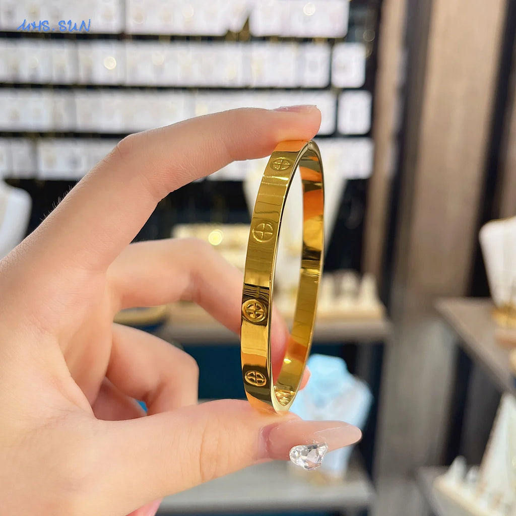 MHS.SUN Simple Cross Stainless Steel Bangle Can Open Bracelet For Women Men Waterproof Gold Color Daily Cuff Jewelry 1PC