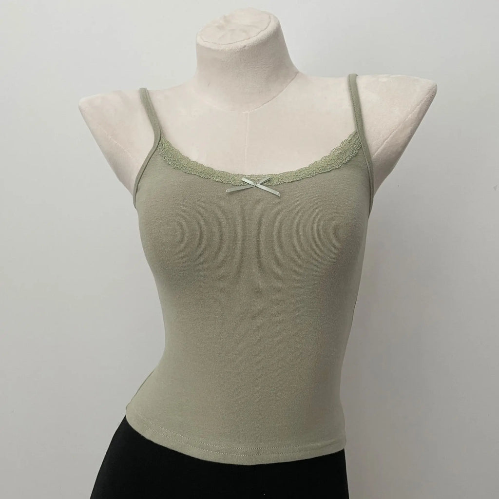 Floral Print Lace Trim Camis Women Summer New Bow Slim Sleeveless Crop Tops Vest Sweet Cute Sexy Preppy Style Tank Top Y2k Chic