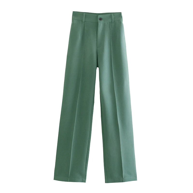 Women Chic Fashion Office Wear Straight Pants Vintage High Waist Zipper Fly Female Trousers Mujer