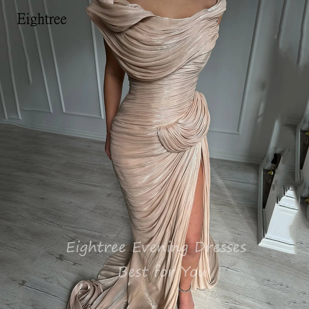 Eightree Elegant Mermaid Evening Dresses Off The Shoulder Prom Gown Shiny Side Slit Floor Length Formal Party Gowns Customized