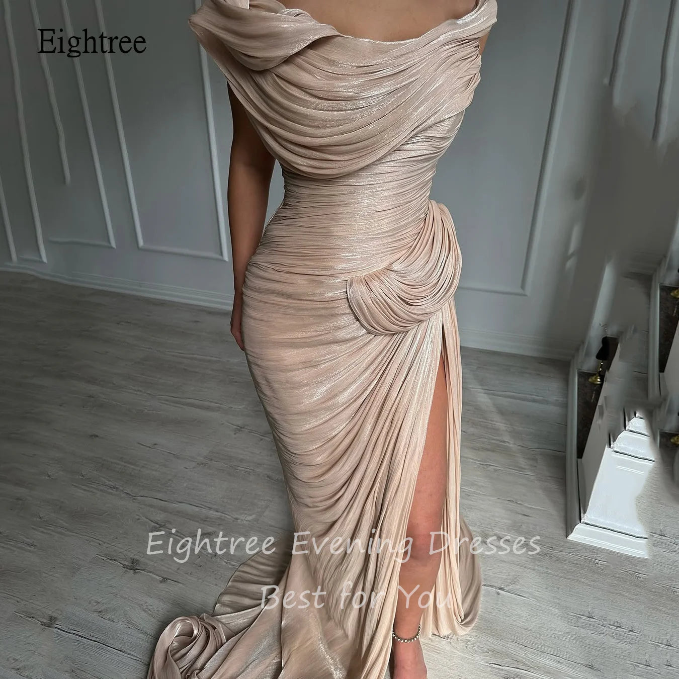 Eightree Elegant Mermaid Evening Dresses Off The Shoulder Prom Gown Shiny Side Slit Floor Length Formal Party Gowns Customized