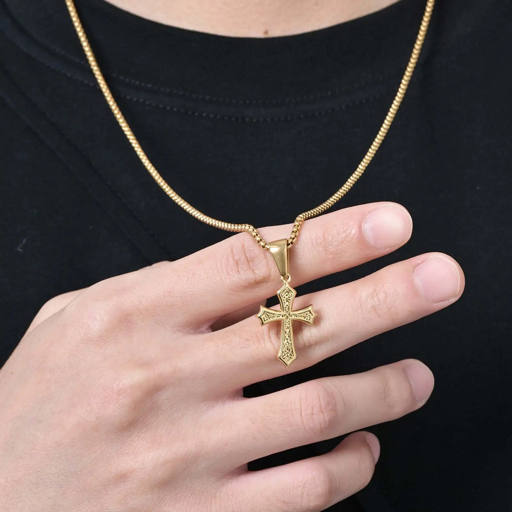Hip Hop Cross Necklace for Men Women,50/55/60cm Stainless Steel Chic Cross Pendant,Christian Classic Jewelry Gifts