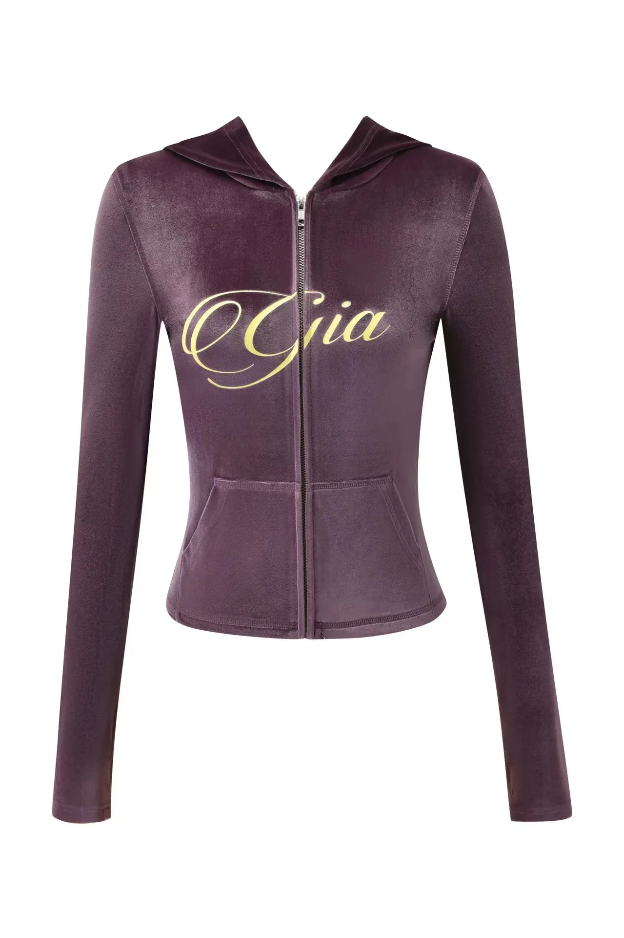 GIA New Velvet Zip-Up Hooded Jacket & Relaxed Loose Slim-Fit Pants Comfortable Minimalist Set in Blue