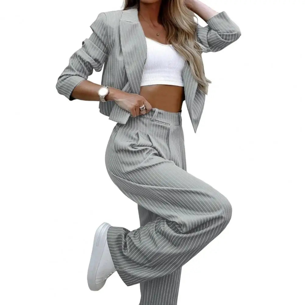 Women's Sets Two 2 Pieces Sale Casual Short Blazer Jackets& High Elastic Waist OL Workwear Wide Leg Pant Suits 14090794