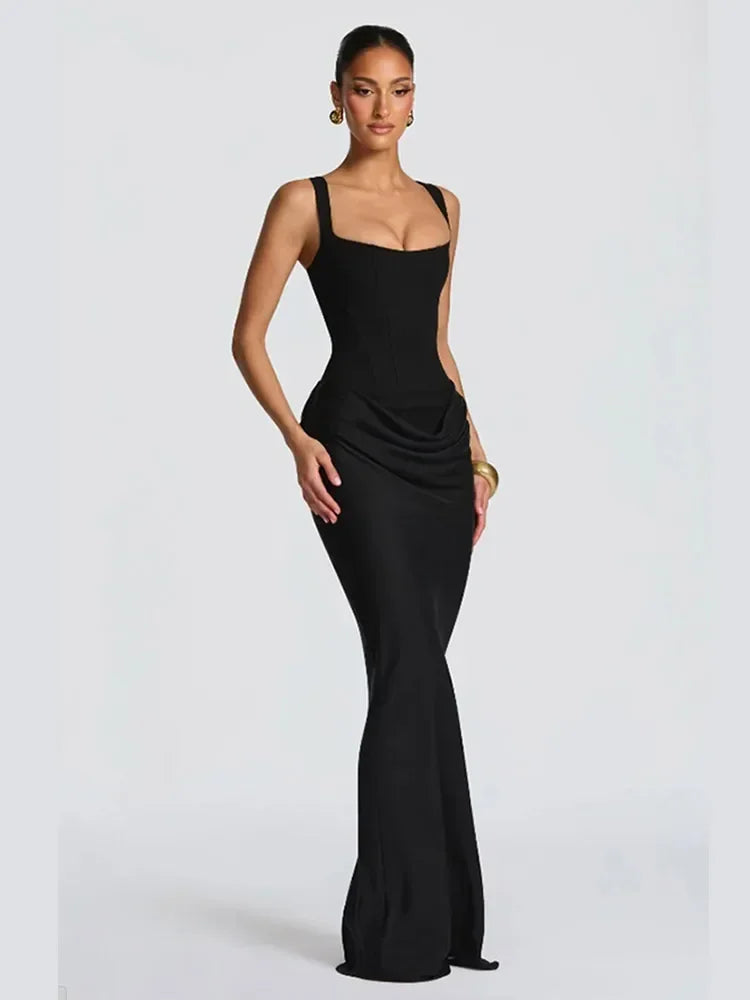 Women Sexy Square-neck Halter Mini Dress 2025 Pleated Sleeveless Backless High Waist Bodycon Dresses New Summer Lady Party Gowns