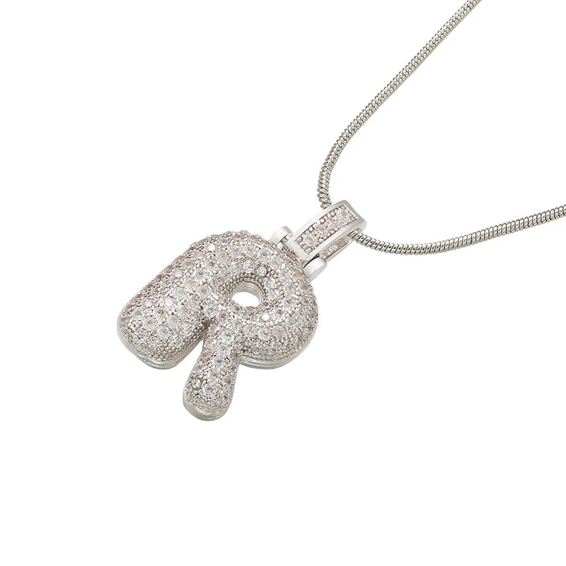 ZHUKOU Silver color Bubble initial letters necklaces 26 letters pendants necklaces for women Brass CZ Jewelry wholesale VL34