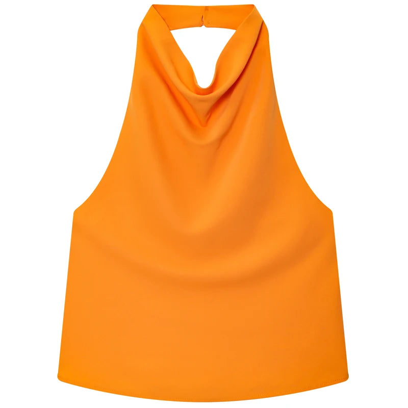 HXAO Satin Halter Top Women Summer 2025 Black Yellow Tanks & Camis Crop Smooth Off Shoulder Tank Top Sleeveless Backless Vests